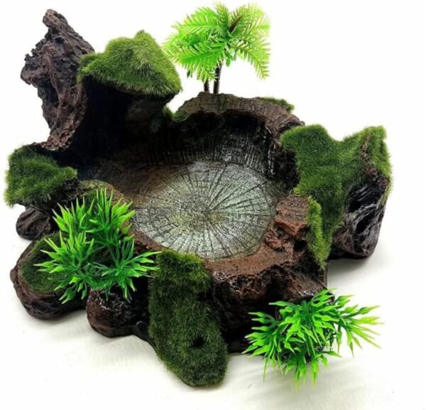 Tikwisdom Reptile water bowl, resin reptile platform designed by rocks and trees, habitat, decorative glass container, water tank decoration - Image 7