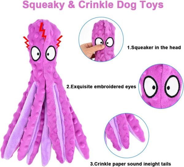 RIO Direct Dog Plush Toys Octopus - No Stuffing Dog Squeaky Toys with Crinkle Paper, Sturdy Dog Chew Toys Funny Interactive Toys for Small to Medium Dogs Training and Playing - Image 3