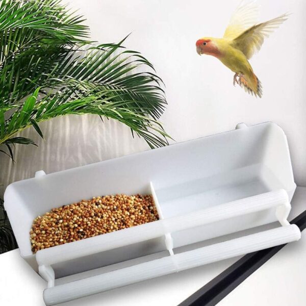 White Bird Food Bowl, 2 Pieces Plastic Bird Food Bowl, Pet Bird Food Bowl, Food Bowl in Bird Cage with Compartment, Bird Perch Shelf for Parrot, Canary, Sparrow - Image 5
