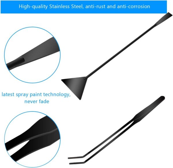 Aquarium Aquascape Tools Kit, 4 in 1 Anti-Rust Aquatic Plant Aquascaping Tool Stainless Steel Black Tweezers Scissors Spatula for Aquarium Tank Clean Fish Tank Aquascape Tools Sets (Black) - Image 3