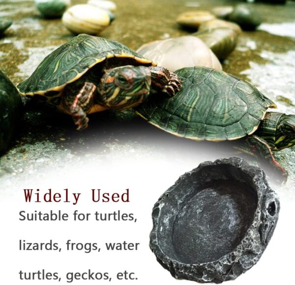 NA 2 Pcs Reptile Food Bowl, Reptile Feeder Pet Aquarium Ornament Terrarium Feeder, Resin Dish Lizard Feeder Food Bowl Rock Food Water Dish for Tortoise Lizard Chameleon Gecko - Image 7