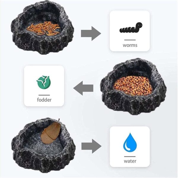 HDONONGYIRO Reptile Pets Water Dish Bowl Food Bowl Rock Reptile Feeding Bowl Reptile Feeding Bowl Water Rock Dish Durable Resin Dish Lizard Feeder for Tortoise Lizard Chameleon Gecko - Image 7