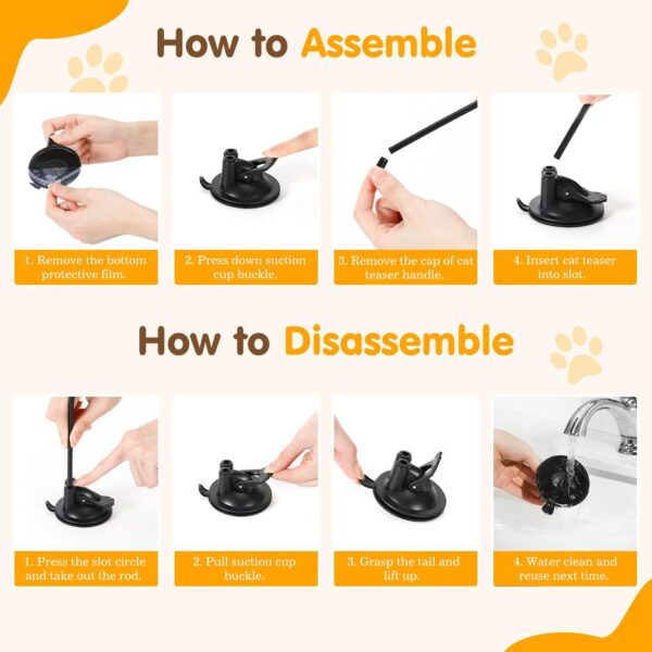 Pawaboo Cat Feather Toys, Interactive Cat Wand Toy with 2-Slot Super Suction Cup, Detachable 2 PCS Spring Cat Wand & 7 PCS Cat Teaser Replacement with Bells, Funny Kitty Toys for Indoor Kittens Play - Image 7