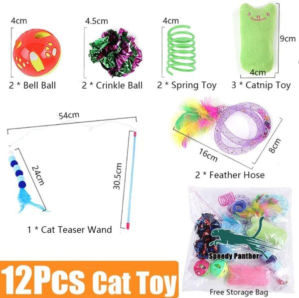 12 Pcs Cat Toys for Indoor Cats Kitten Plush Catnip Toy Cat Teeth Cleaning Toys Interactive Cat Feather Teaser Wand Spring Toy - Image 2
