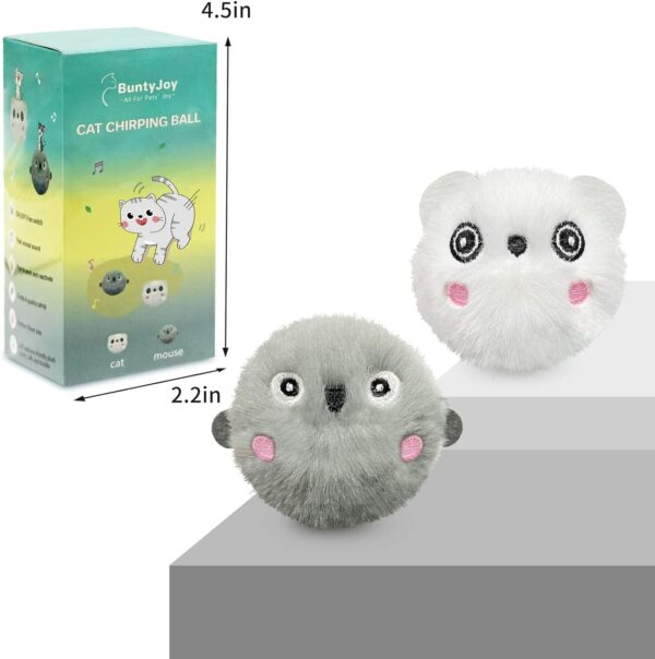 BuntyJoy Cat Toys, Interactive Cat Toys for Indoor Cats Exercise, 2 Pack Fluffy Plush Chirping Balls, Fun Kitty Kitten Kicker Toys - Image 4