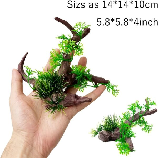 Aquarium Plants Fish Tank Decorations Composite Plastic Artificial Plant Goldfish Waterscape Fish Hides Plastic Driftwood Silk Leaf Set (Wood/Leaf Set) - Image 2