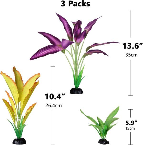 Emotionlite Aquarium Plants, Artificial Fish Tank Silk Decorations Decor Plants Set Purple & Yellow 3 Packs - Image 5