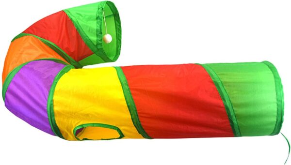 Illkjasfc Cat Tunnel Toy Funny Pet Rainbow Color Playing Tubes With Pompoms Tunnel Toy Indoor Play Kitten Tunnel Tubes - Image 6
