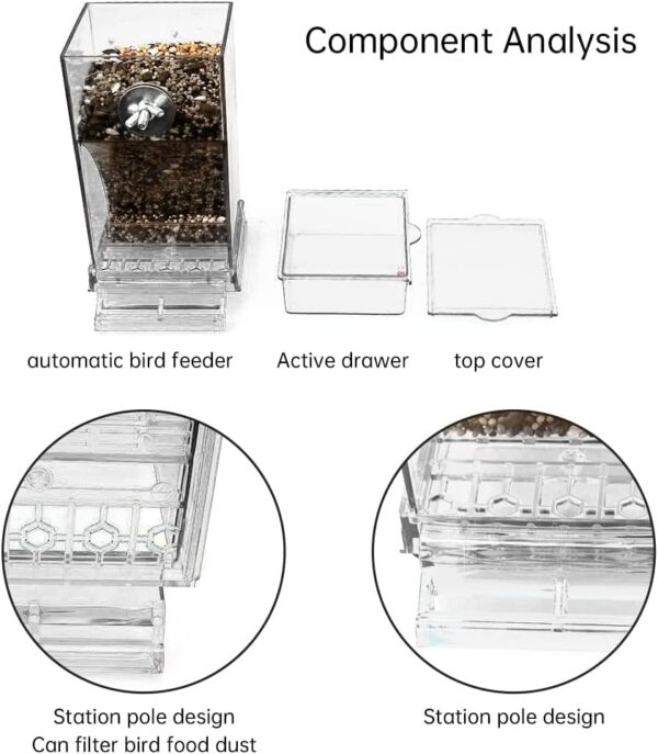 Uposao Automatic Bird Seed Feeder Plastic Splash Proof Bird Food Box Birdcage Window Feeder Pet Parrots Food Feeder for Budgerigar Canary Cockatiel Finch Parakeet - Image 4
