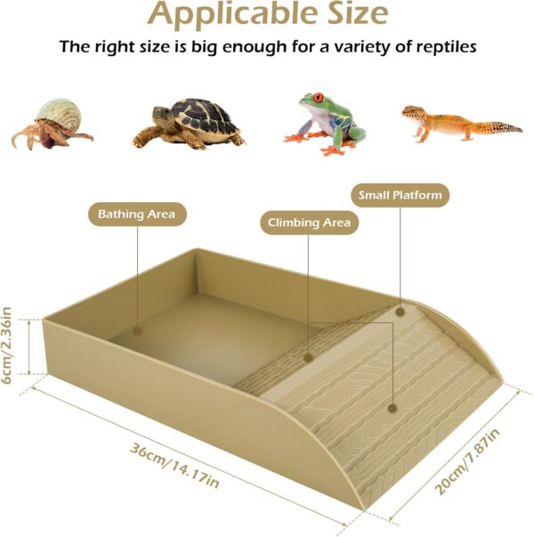 JETHMA Tortoise Water Dish, Tortoise Bath Dish, Anti Slip Reptile Pool Bowl with Ramp, Reptile Feeding Box Dish, Tortoise Water Bowl For Basking Feeding Bathing (Brown) - Image 3