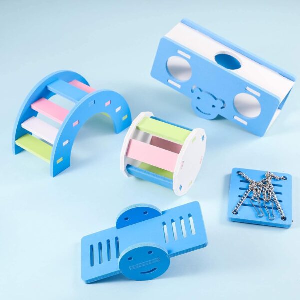 Smilcloud 5 Pcs Lovely Hamster Play Toys, Rainbow Bridge & Seesaw & Swing, Climb and Play Toy, Hamster Chew Toys DIY Hamster Cage Accessories for Small Pets(Blue) - Image 6