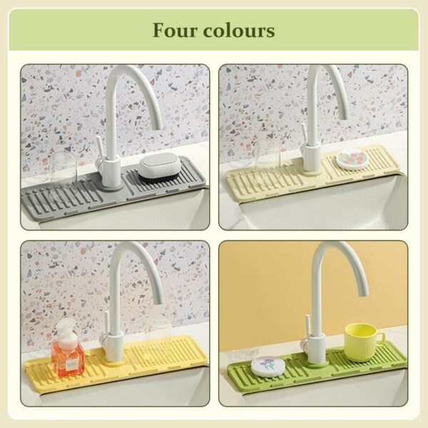 Improved Tap Mat for Kitchen Sink, Splash Guard, Silicone Dish Drying Mat, Washing Up Liquid, Sponge Holder, Shelf for Kitchen and Bathroom Sink (Grey, 1 Piece) - Image 5
