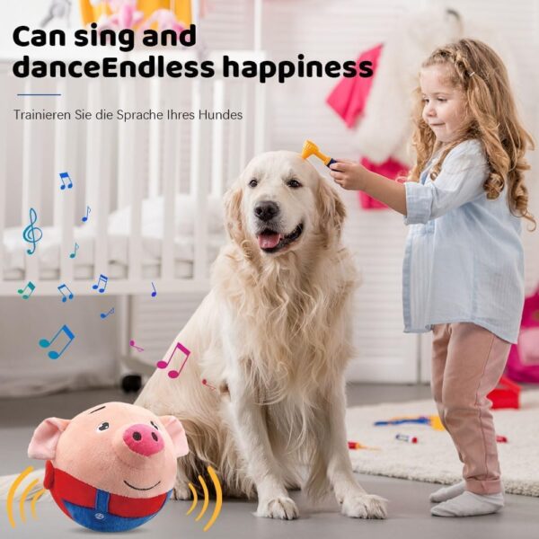 Active Moving Pet Plush Toy Interactive Dog Toys, Squeaky Moving Dog Ball Toy, Washable Cartoon Pig Plush Sound Electronic Dog Toy, Shake Bounce Boredom Talking Toys for Dog Pets Cats (Blue Pig) - Image 3