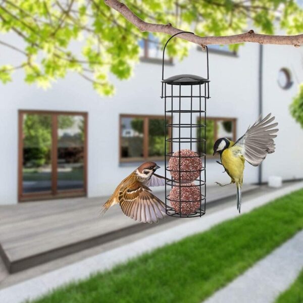 Bird Feeders Hanging,Wild Birds Feeders Mesh Feeding Stations with Steel Hooks Hangers, Metal Bird Feeder for Garden, Hanging bird feeder set + BONUS 3pcs Hooks and 2pcs Hanging Chain（Set of 8） - Image 5