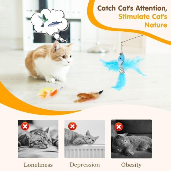 Pawaboo Cat Feather Toys, Interactive Cat Wand Toy with 2-Slot Super Suction Cup, Detachable 2 PCS Spring Cat Wand & 7 PCS Cat Teaser Replacement with Bells, Funny Kitty Toys for Indoor Kittens Play - Image 5