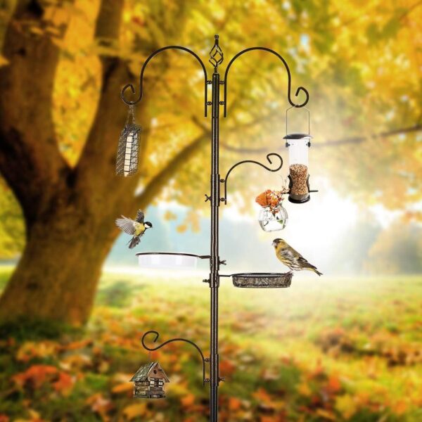 Deluxe Bird Feeding Station Kit Bird Feeder Pole Bird Feeder Hanging Kit Multi Feeder Hanging with Metal Suet Feeder Bird Bath Mesh Tray for Attracting Wild Birds and Planter Hanger (1 Pack) - Image 3