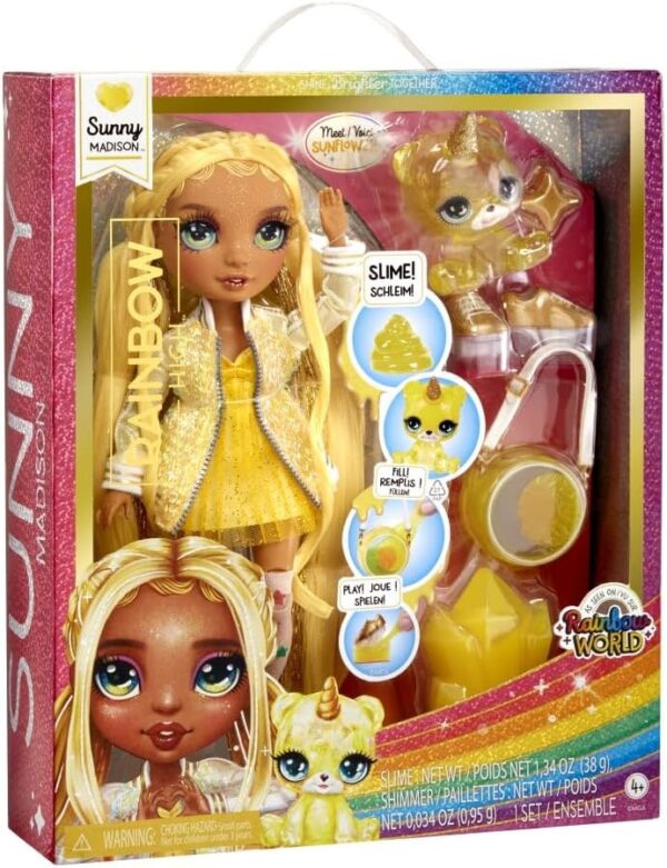 Rainbow High Fashion Doll with Slime & Pet - Sunny (Yellow) - 28 cm Shimmer Doll with Sparkle Slime, Magical Pet and Fashion Accessories - Kids Toy - Great for Ages 4-12 Years - Image 3