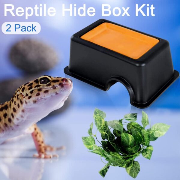 Hamiledyi Reptile Hide Box Gecko Hideout Cave with Sink Humidifier Lizards Hideaway Hut Flexible Leaves Pet Habitat Decor for Snakes Leopard Spiders Turtles Amphibians - Image 2