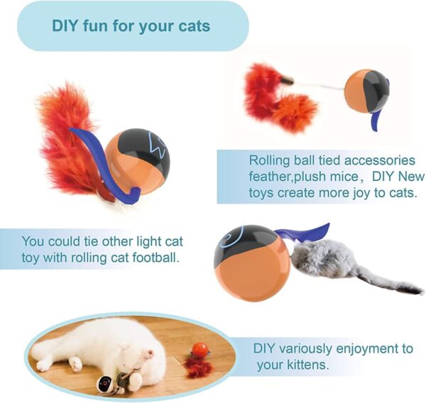 Migipaws Cat Toy, Automatic Moving Ball Bundle Classic Mice + Feather Kitten Toys in Pack. DIY N in 1 Pets Smart Electric Teaser, USB Rechargeable (Orange) - Image 8