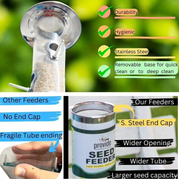PROVIDE Large Stainless Steel bird feeder With Tray, garden Bird Seed Feeder, bird feeders for small birds, metal wild Bird Feeders. Hanging Bird Feeder for seeds, bird feeders for Wild bird - Image 5