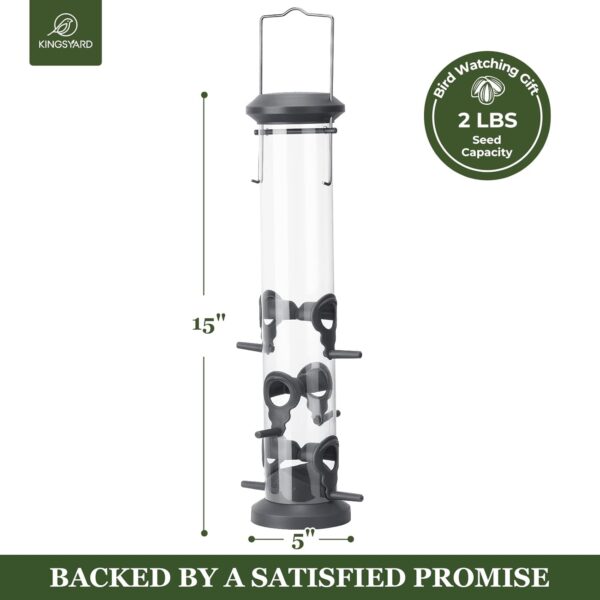 Kingsyard 2 Pack Tube Feeders with 6 Feeding Ports for Outdoors Hanging, Premium Hard Plastic Weatherproof & Steel Hanger, Attracting for Wild Birds (Black) - Image 5