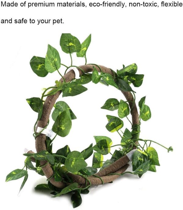 SOONHUA Reptile Vines,Plant Garland,Reptile Climbing Branch Flexible Jungle 3.28ft Rattan 1Pc Vine for Chameleon Snakes Lizards Gecko (3.28ft Rattan+ lvy Leaves) - Image 3
