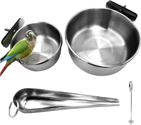 Bird Feeder Bird No-Mess For Parrots Cockatiel Stainless Steel Feeding Food Seed Dispenser Container - Image 3