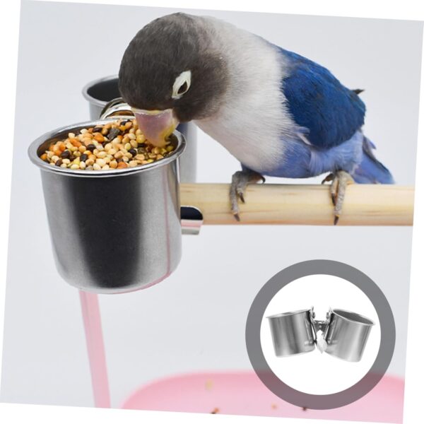 Happyyami 2pcs Stainless Steel Bird Bowl Cockatiel Pet Parrot Feeding Cups Hanging Bird Dish Bird Feeding Tray Parrot Food Bowls Bird Food Cup Parrot Feeding Bowls Cage Food Feeder Feeders - Image 7