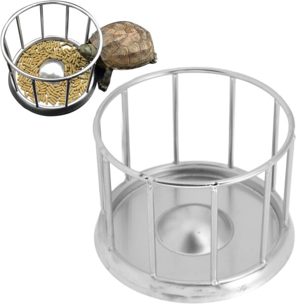 Reptile Food Dish,Reptile Food Bowl, Round Railing Shape Tortoise Dish Tortoise Food Water Dish Feeder Bowl, Stainless Steel Tray Dispenser, Water Tray Pet Supplies for Home Tortoise Pet Store(M) - Image 4