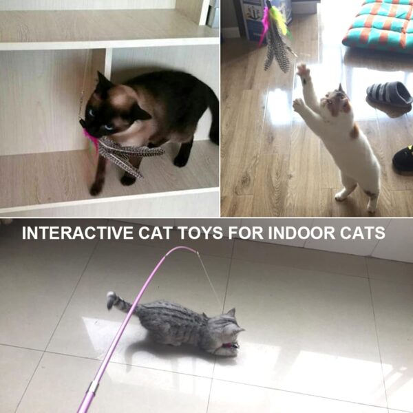 Cat Fishing Rod Toy,Cat Feather Toys With Retractable Teaser Interactive Cat Wand Toys Flirt Pole Cat Toys for Indoor Cats Adult Kitten for Play,Exercise,Activity & Fun 8 Pcs Replacement Refills - Image 6