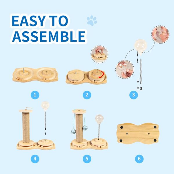 Marchul 4 in1 Interactive Cat Toy, Cat Scratching Post with Hanging Ball, Cat Food Treat Toy for Indoor Cats and Kittens with Wooden Track Balls, Kitten Sisal Scratcher Toy with Cat Treat Dispenser - Image 5