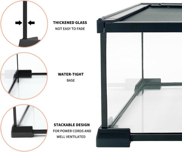 Reptile Growth Reptile Terrarium, 12" x 8"x 6" Reptile Tank with Top Sliding Door Screen Ventilation Glass Tank for Leopard Gecko Bearded Dragon Lizard snail stick insect tarantula gecko snake - Image 3