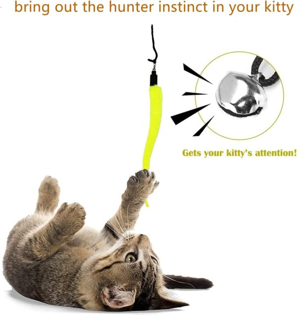Yunmoxiao 6 PCS Cat Toys Replacement Feather of Worms Kitten Teaser Wand Toy Pet Exercise Wands Toy Assorted Teaser Refills with Bell for Indoor Cats Kitten - Image 5