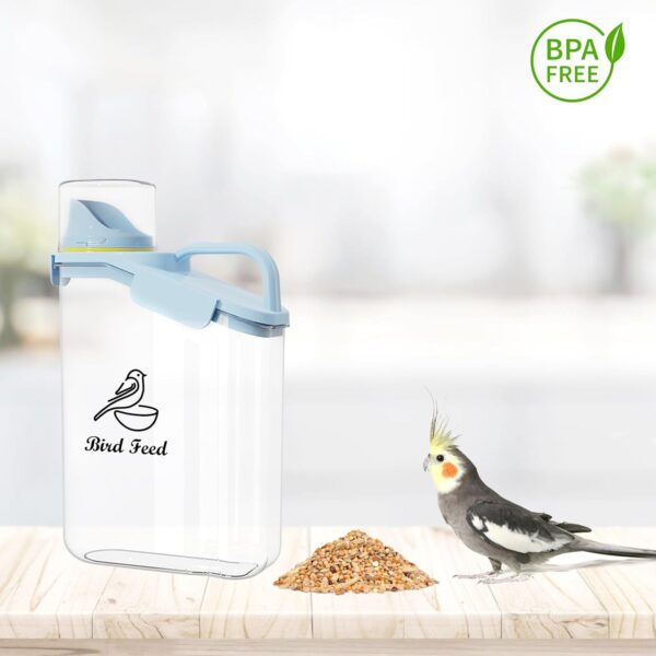 Ctomche Pet Food Storage Container,Bird Food Storage Container with Measuring Cup and Pour Spout,Airtight Bird Seed Storage BPA Free Plastic Transparent Leakproof Seed Storage Container,2.8L,Blue - Image 2