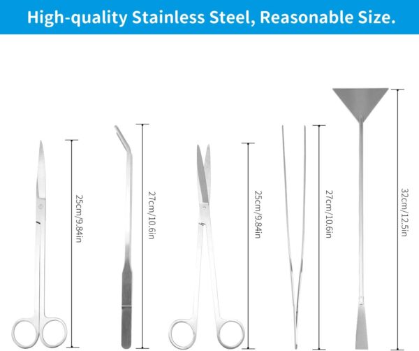 PETTOM Aquascaping Tool Set - Aquatic Plant Tweezer Scissor Substrate Spatula Aquarium Scraper 5 in 1 Stainless Steel Fish Tank Starter Kit & Aquarium Tank Plant Kit - Image 2