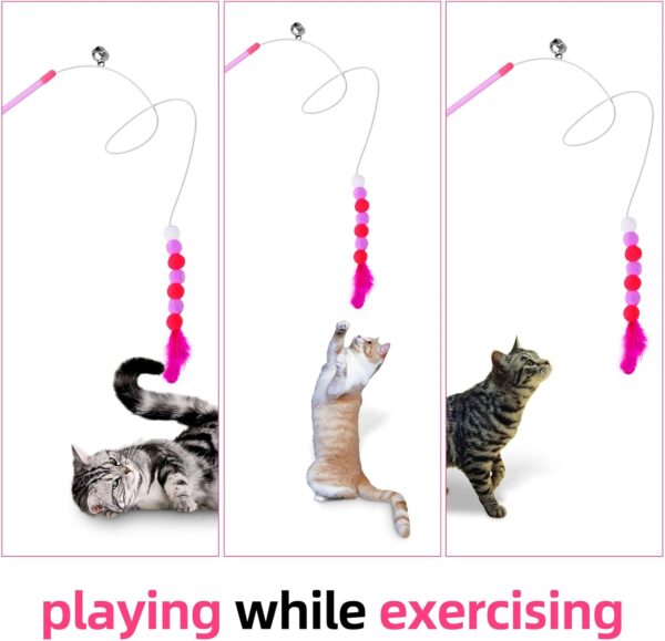 cobee Cat Feather Toys, Soft Cat Wand Toy with Bell Pompom Cat Wand Interactive Cat Toy Training Toys Cat Teaser Toy for Indoor kitten - Image 7