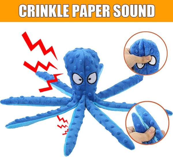 Squeaky Dog Soft Toy, No Stuffed Octopus Dog Chew Toy with Crinkle Paper Plush Dog Teeth Cleaning Toy for Medium Large Dog (Blue) - Image 6
