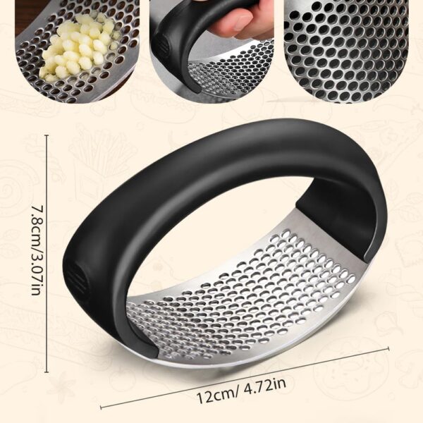 Garlic Press Rocker Stainless Steel Garlic Rocker, Stainless Steel Garlic Press, Cooking Device Garlic Cutter Rocker, Garlic Mill Kitchen Aid with Silicone Garlic Peeler (Grey) - Image 8