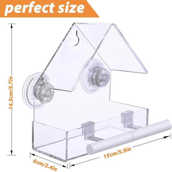Extra Strong Suction Cups Window Bird Feeder with Drainage Holes. Windowsill Birdfeeders for Small Birds only. LIANGPIN Acrylic Clear House Shape Design - Image 5