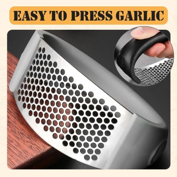 Garlic Press Rocker Stainless Steel Garlic Rocker, Stainless Steel Garlic Press, Cooking Device Garlic Cutter Rocker, Garlic Mill Kitchen Aid with Silicone Garlic Peeler (Grey) - Image 9