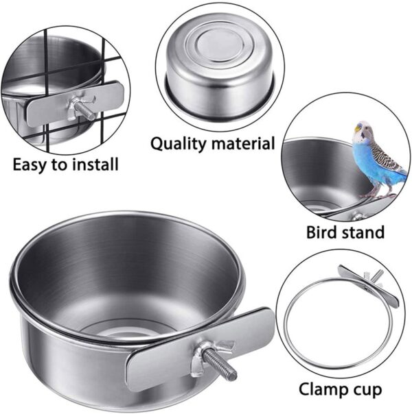 Bird Cage Feeder Waterer Stainless Steel Bird Bowl Bird Feeding Cups With Clip Bird Water Bowl Parrot Food Bowl - Image 3