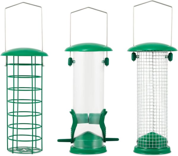 SA Products 3-Pack Metal Bird Feeder - Squirrel-Proof Hanging Bird Feeder Station for Garden, Backyard, Lawn - Set of Tube, Dense Mesh, Coarse Mesh Wild Bird Feeders for Nuts, Seeds, Fat Balls - Green - Image 7