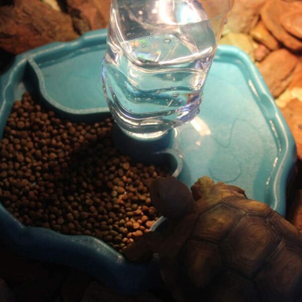 PINVNBY Reptile Food Water Bowl 2 in 1 Feeding Dish Automatic Dispenser Turtle Feeders Waterer With Leaf Plate Dish for Lizards Tortoises Gecko Chameleon 2 PCS (blue) - Image 5