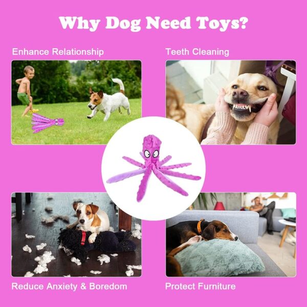 RIO Direct Dog Plush Toys Octopus - No Stuffing Dog Squeaky Toys with Crinkle Paper, Sturdy Dog Chew Toys Funny Interactive Toys for Small to Medium Dogs Training and Playing - Image 6
