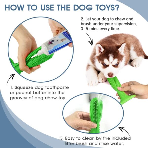 RUCACIO Upgraded Dog Toys, Indestructible Dog Chew Toy For Medium Small Chewers, Durable Dog Toothbrush Toys, Dog Dental Care Teeth Cleaning Toy, Puppy Dog Birthday Gifts (Green) - Image 7