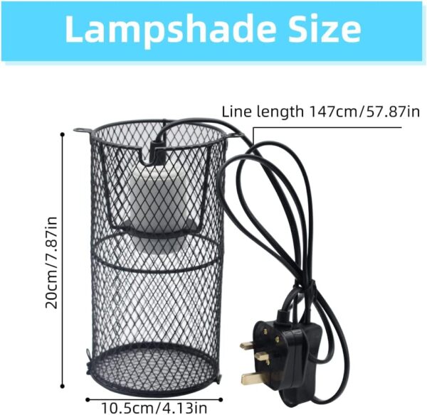 Reptile Heat Lamp Heater Holder Ceramic Heat Lamps Lampshade Holder Anti Hot Bracket Cage for Bearded Dragon, Lizard, Tortoise, Snake, UK Plug (Large) - Image 2