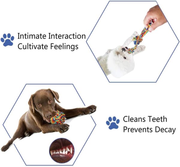 VIEWLON Dog Rope Toys, Dog Toy Set, Rope Ball, Cotton Knot, Chew Toy, Dog Interactive Toy, Beneficial to Dog's Mental Health, Teeth Cleaning,Best Gift for Small/Medium Dogs (4 Pcs) - Image 3