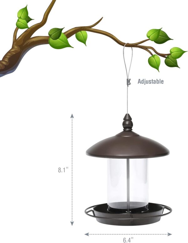 Bird Feeder for Outside Hanging,Bird Seed for Outside Wild Bird Feeders for Garden Yard Outdoor Decoration,Round Roof Design for Sun-Proof and Rainproof, Brown - Image 5
