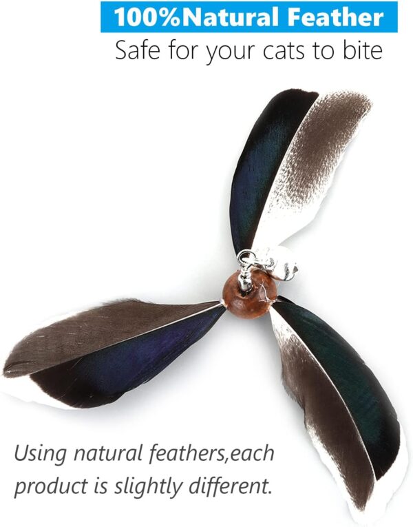 cobee Cat Wand Toys, Interactive Cat Toys with 2 Feather Refills, Cat Feather Propeller Wand Toy with Bell, Cat Feather Toys Replacement Refills, Indoor Cat String Toy for Kitten Training(Piebald) - Image 3