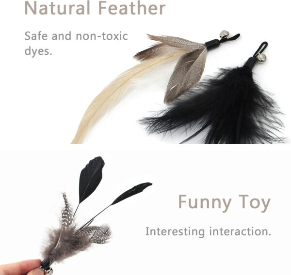 SONGWAY Cat Feather Stick Toy - 7 PCS Cat Feather Toys, 1 Cat Teaser Wand with 6 Feather Refills with Bell, Interactive Cat Toy Wand for Indoor Cat and Kitten, Black - Image 3